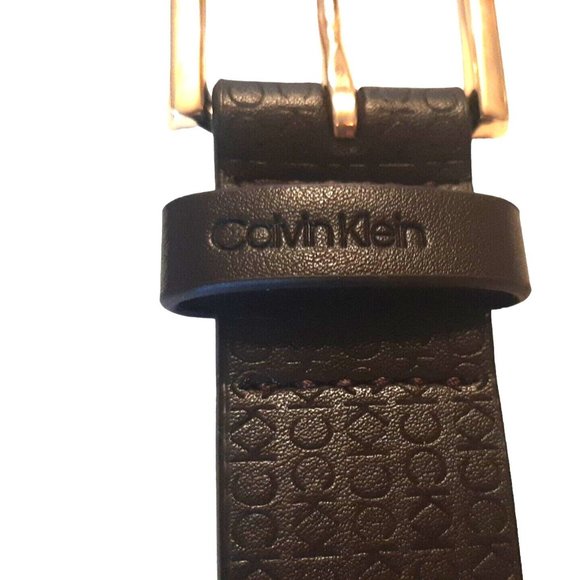 Small Calvin Klein Chocolate Brown Leather Belt Gold Buckle NEW main image 9